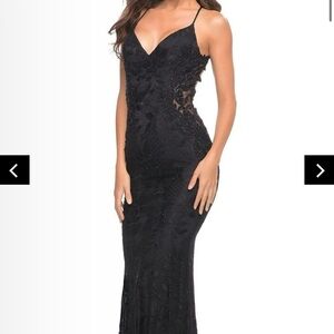 La Femme Black Lace Prom Dress